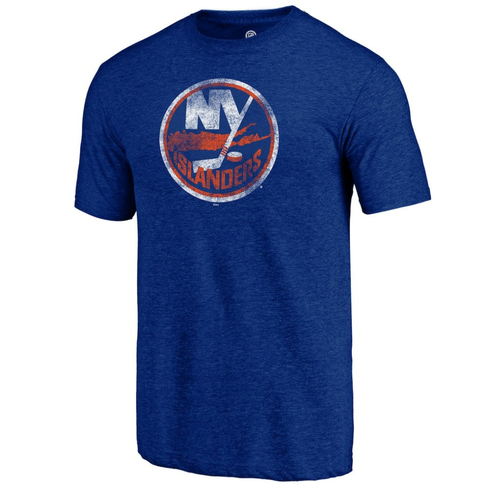 NHL Royal New York Islanders Distressed Logo Tri-Blend T-Shirt