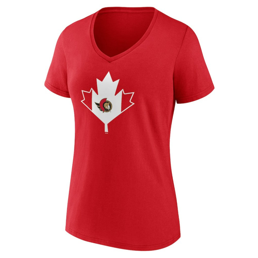 NHL Red Ottawa Senators Women's Canada Day V-Neck T-Shirt