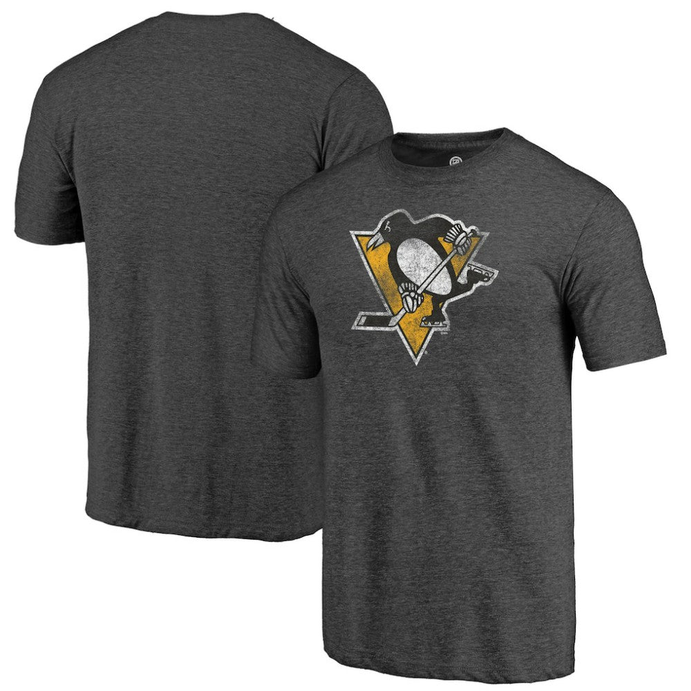 NHL Charcoal Pittsburgh Penguins Distressed Logo Tri-Blend T-Shirt