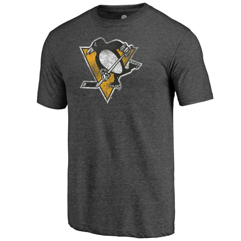 NHL Charcoal Pittsburgh Penguins Distressed Logo Tri-Blend T-Shirt