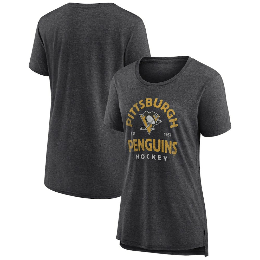 NHL Gray Pittsburgh Penguins Women's Vintage Arch Tri-Blend T-Shirt