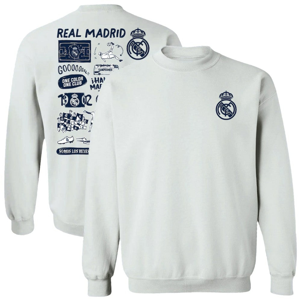 Real Madrid Vive La Fete Women's Impressions Artwork Pullover Sweatshirt -  White