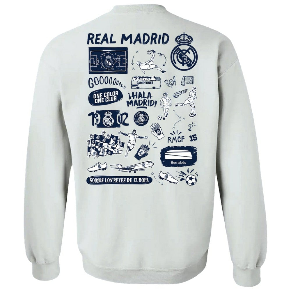 Real Madrid Vive La Fete Women's Impressions Artwork Pullover Sweatshirt -  White