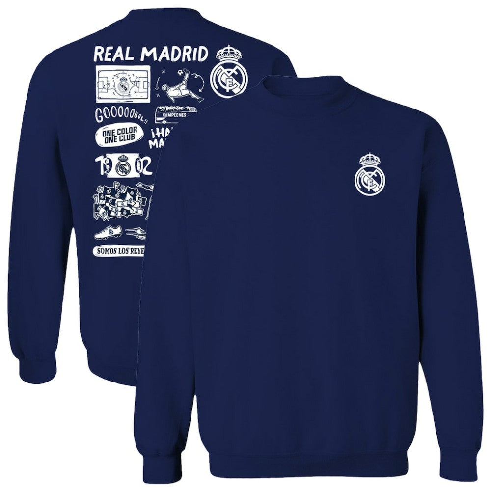 Real Madrid Vive La Fete Women's Impressions Artwork Pullover Sweatshirt -  Navy