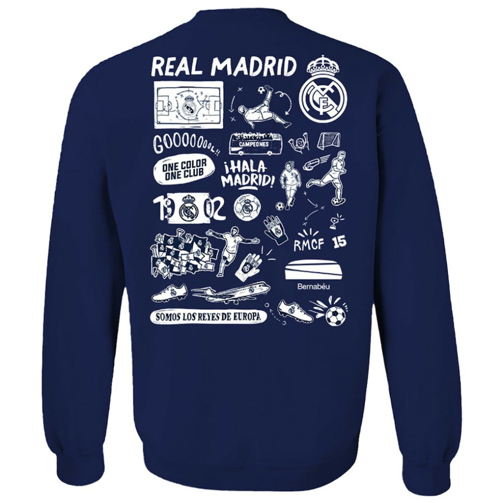 Real Madrid Vive La Fete Women's Impressions Artwork Pullover Sweatshirt -  Navy