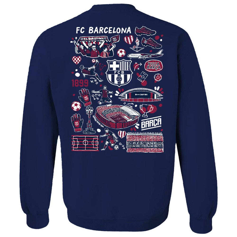 Barcelona Vive La Fete Women's Impressions Artwork Pullover Sweatshirt -  Navy