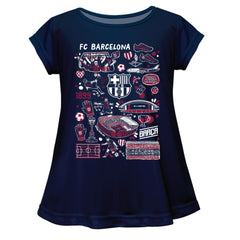 Barcelona Vive La Fete Girls Youth Impressions Artwork A-Line Top -  Navy