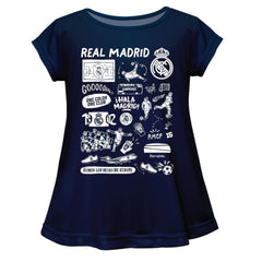 Real Madrid Vive La Fete Girls Youth Impressions Artwork A-Line Top -  Navy