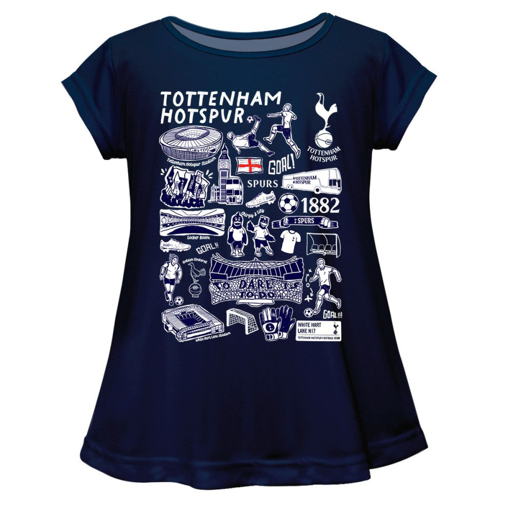 Tottenham Hotspur Vive La Fete Girls Youth Impressions Artwork A-Line Top -  Navy