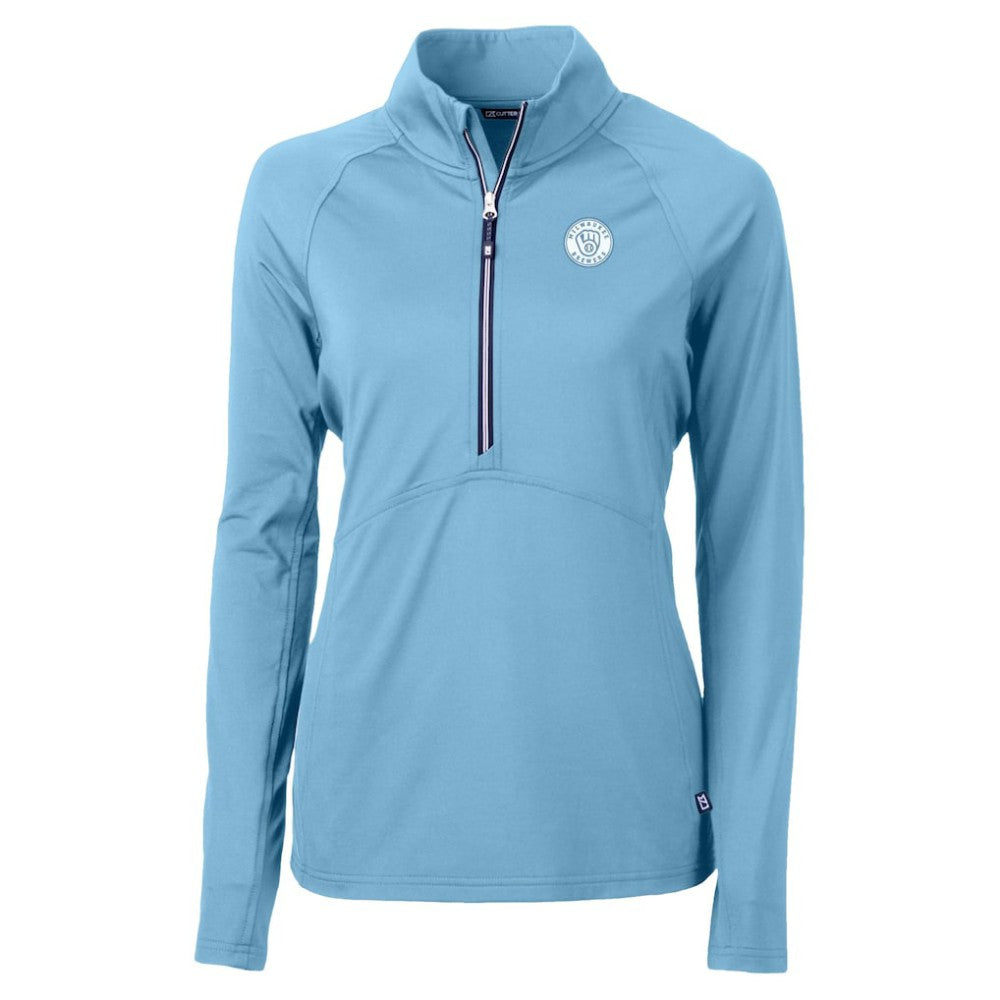 MLB Milwaukee Brewers Cutter & Buck Women's Raglan Adapt Eco Knit Stretch Recycled Half-Zip Top