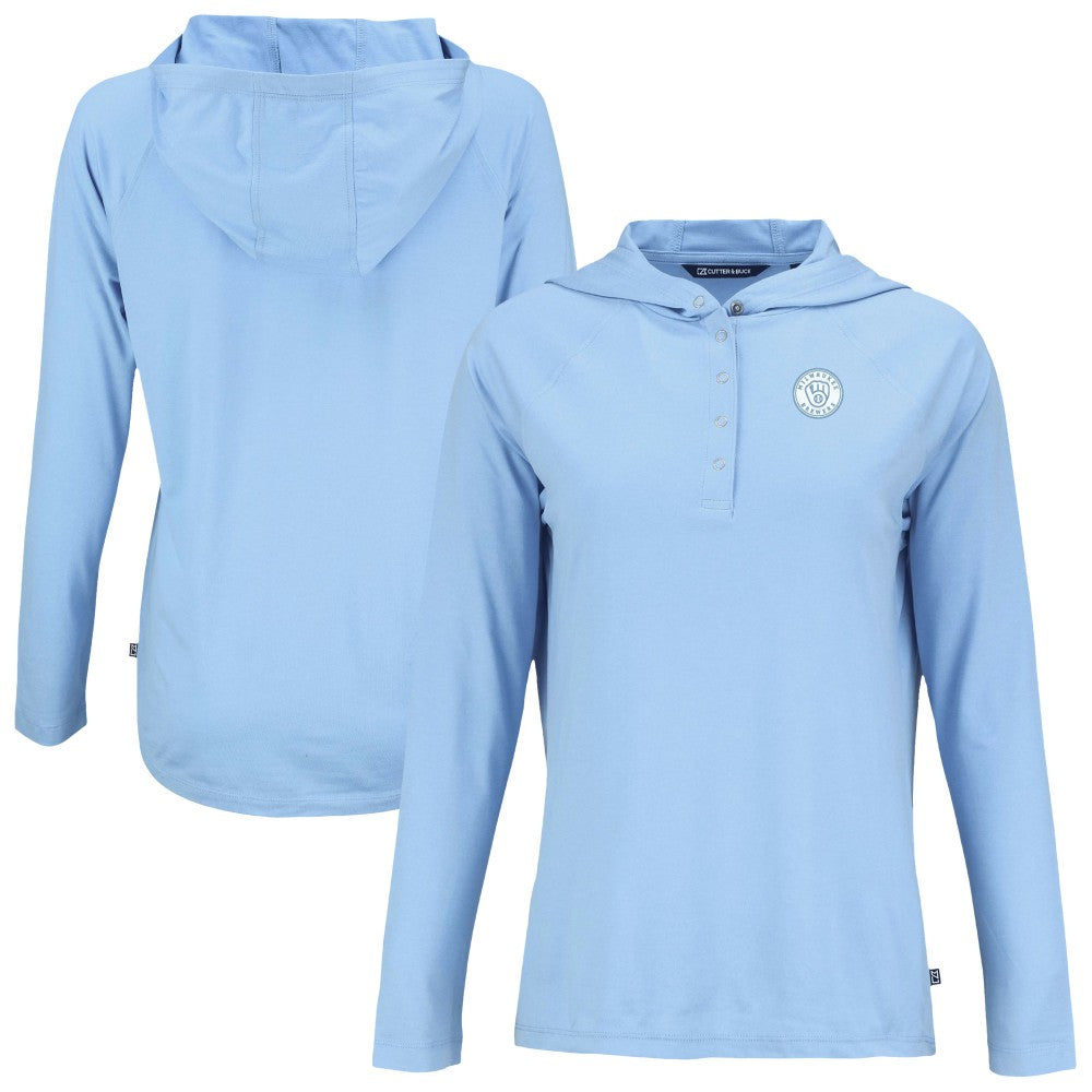 MLB Milwaukee Brewers Cutter & Buck Women's Coastline Epic Comfort Eco Recycled Long Sleeve Hoodie T-Shirt