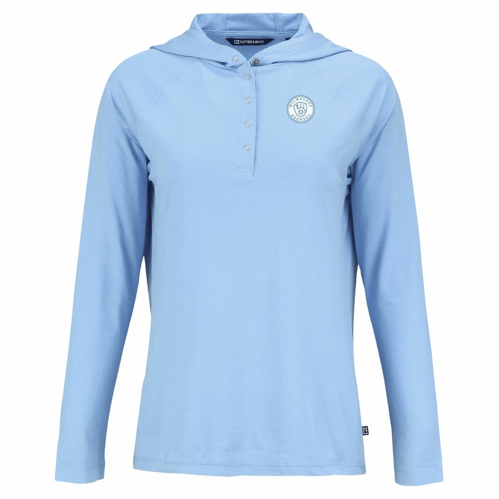 MLB Milwaukee Brewers Cutter & Buck Women's Coastline Epic Comfort Eco Recycled Long Sleeve Hoodie T-Shirt