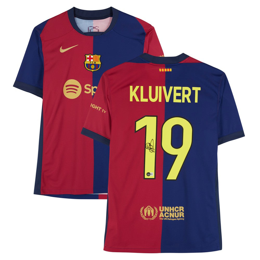 Patrick Kluivert Barcelona Autographed 2024-25 Red/Blue Home Jersey - Fanatics BAS