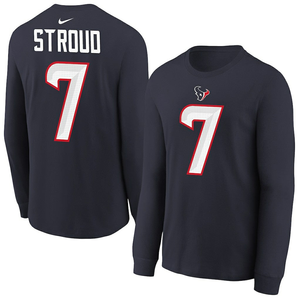 C.J. Stroud  Youth Player Name & Number Long Sleeve T-Shirt - Houston Texans