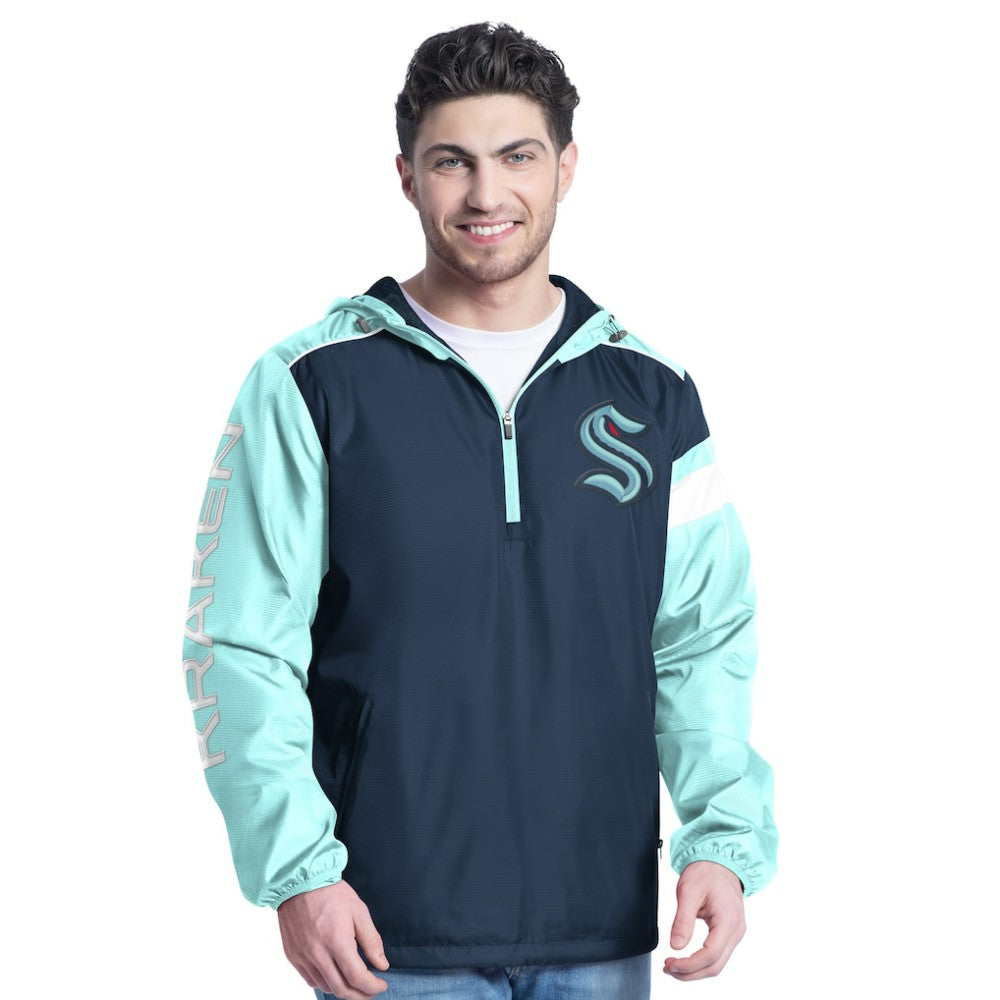 NHL Deep Sea Blue/Light Blue Seattle Kraken G-III Sports by Carl Banks Lateral Half-Zip Hoodie Jacket