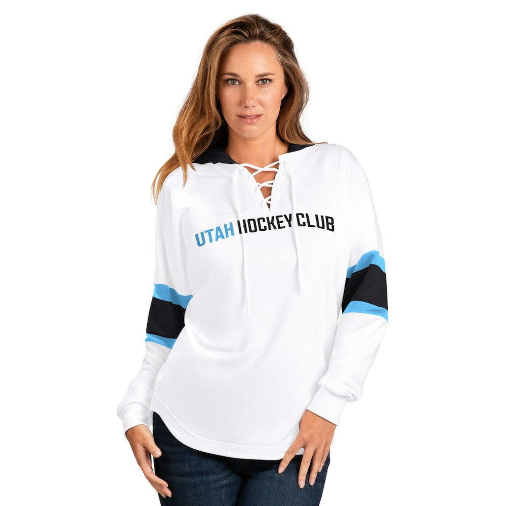 NHL White Utah Mammoth G-III 4Her by Carl Banks Women's Goal Zone Long Sleeve Lace-Up Hoodie T-Shirt