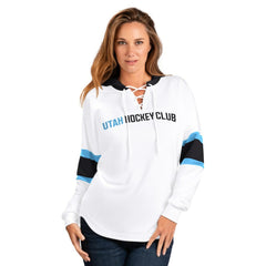 NHL White Utah Mammoth G-III 4Her by Carl Banks Women's Goal Zone Long Sleeve Lace-Up Hoodie T-Shirt