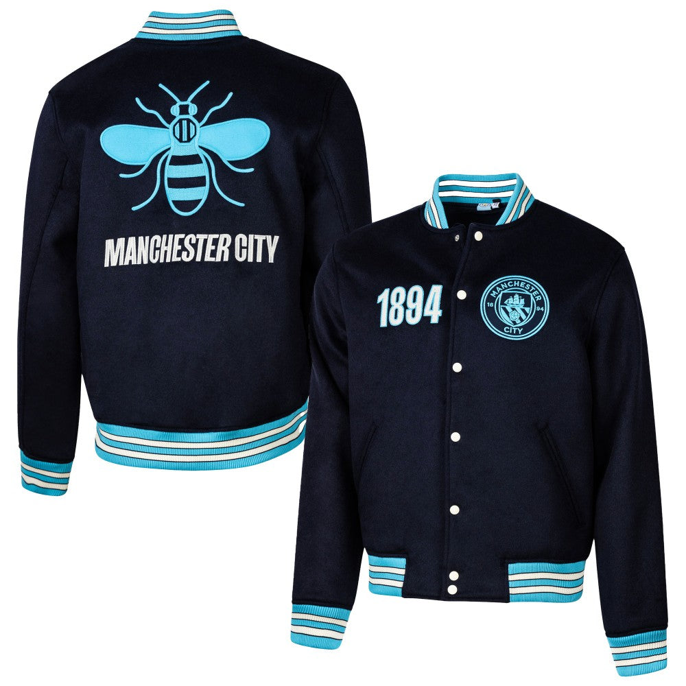 Manchester City Sport Design Sweden Free Kick Wool Varsity Jacket -  Navy