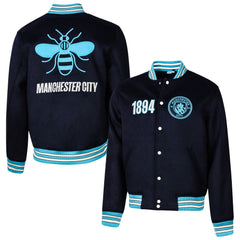 Manchester City Sport Design Sweden Free Kick Wool Varsity Jacket -  Navy