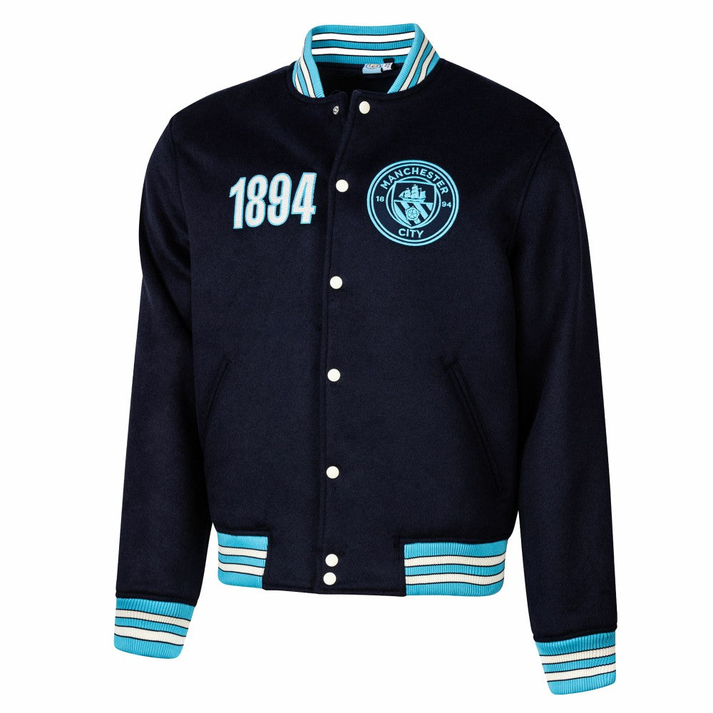 Manchester City Sport Design Sweden Free Kick Wool Varsity Jacket -  Navy