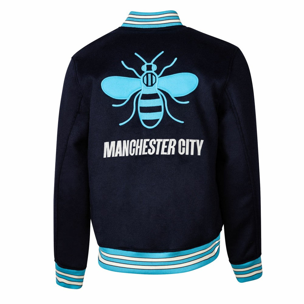 Manchester City Sport Design Sweden Free Kick Wool Varsity Jacket -  Navy