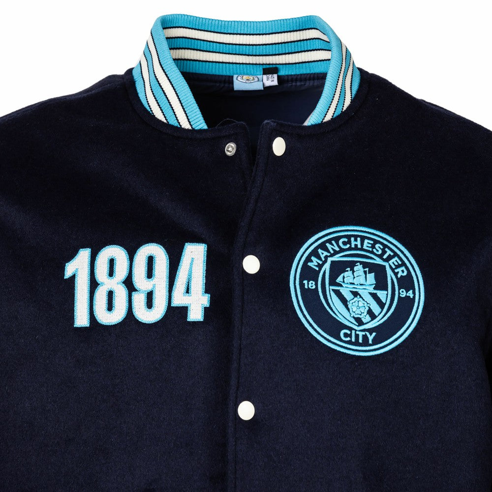 Manchester City Sport Design Sweden Free Kick Wool Varsity Jacket -  Navy