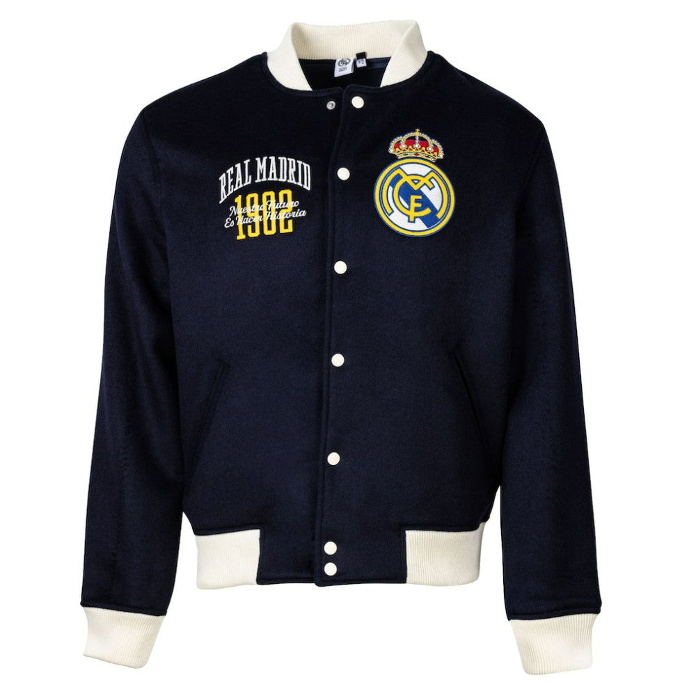 Real Madrid Sport Design Sweden Free Kick Wool Varsity Jacket -  Navy