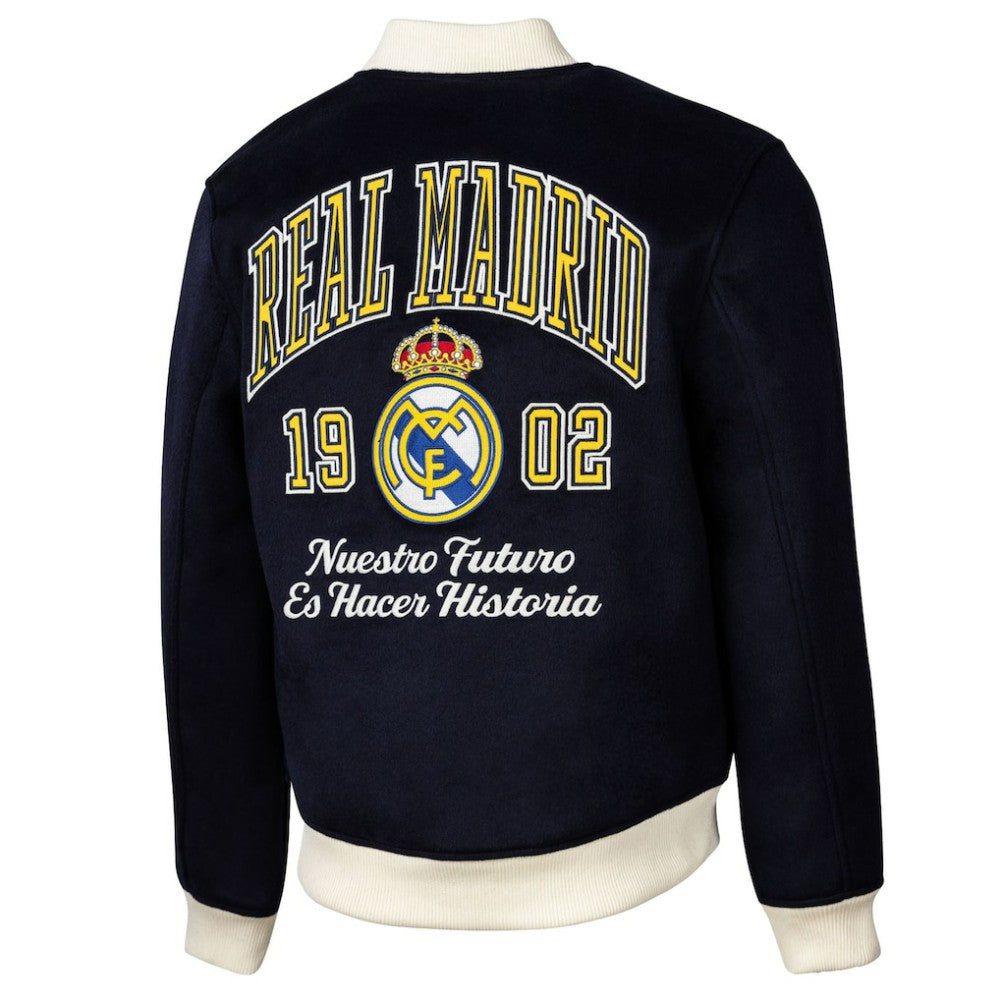 Real Madrid Sport Design Sweden Free Kick Wool Varsity Jacket -  Navy
