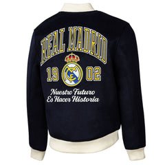 Real Madrid Sport Design Sweden Free Kick Wool Varsity Jacket -  Navy