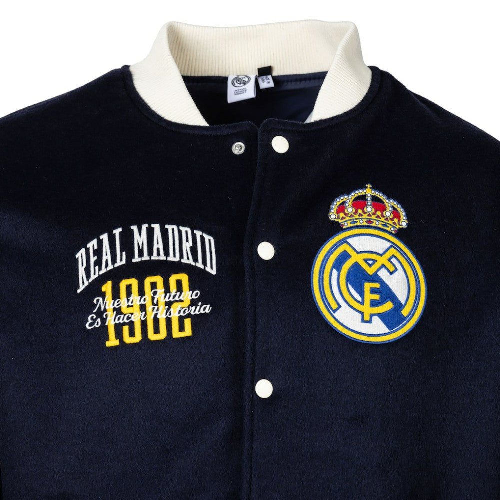 Real Madrid Sport Design Sweden Free Kick Wool Varsity Jacket -  Navy