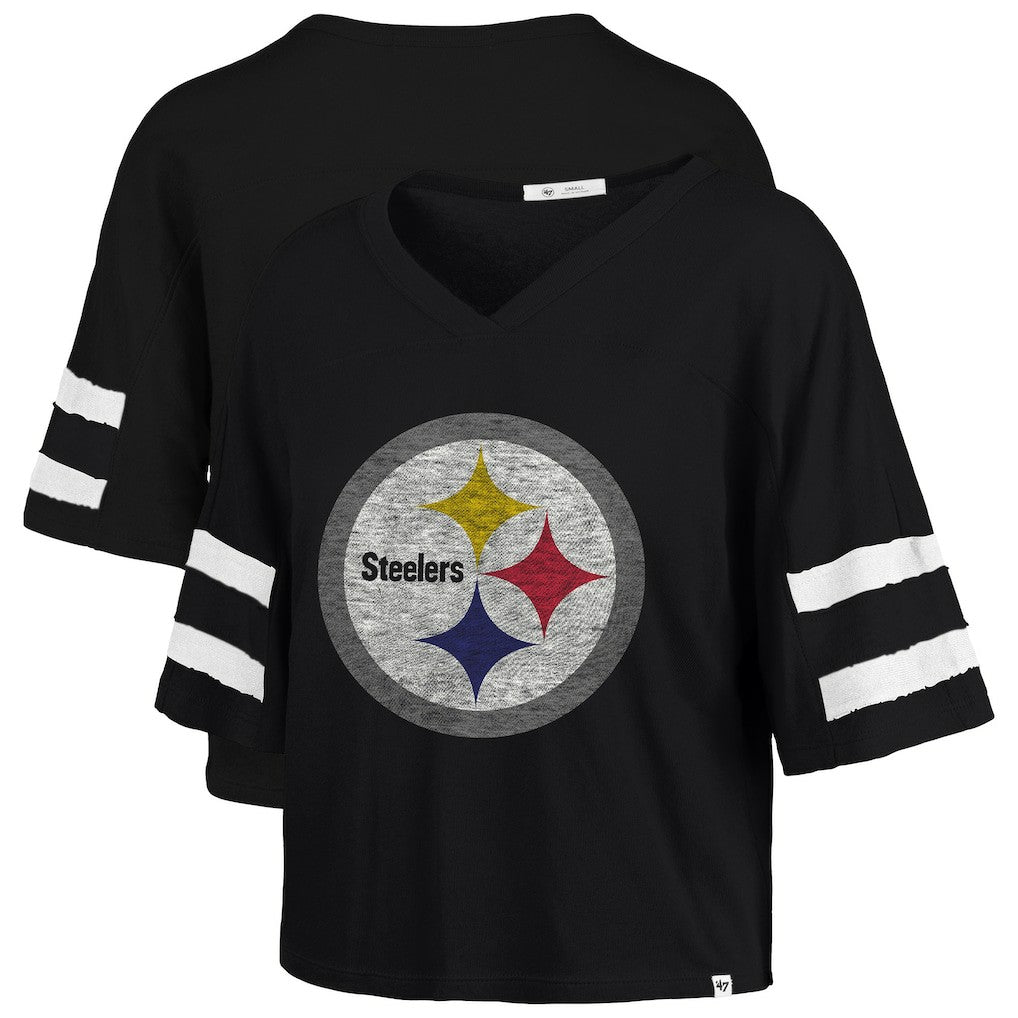 '47 Women's Premier Scout Cropped V-Neck T-Shirt - Pittsburgh Steelers