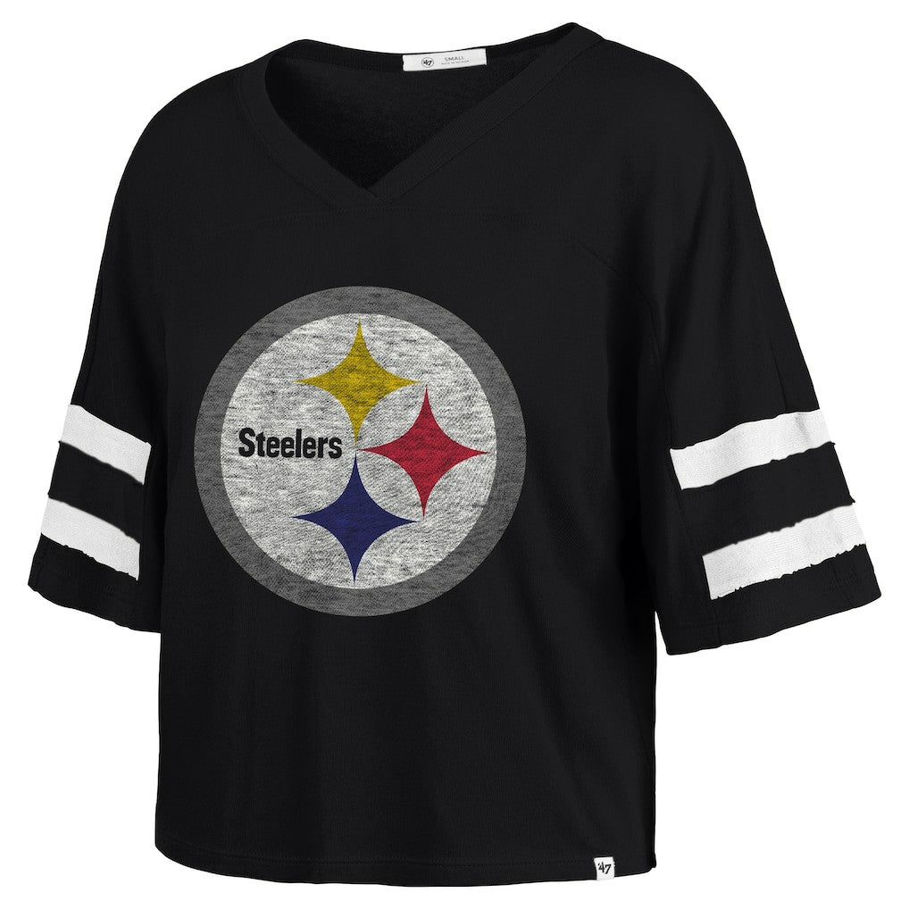 '47 Women's Premier Scout Cropped V-Neck T-Shirt - Pittsburgh Steelers