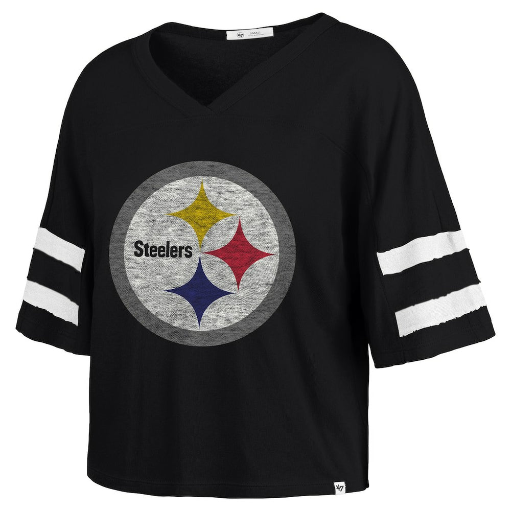 '47 Women's Premier Scout Cropped V-Neck T-Shirt - Pittsburgh Steelers