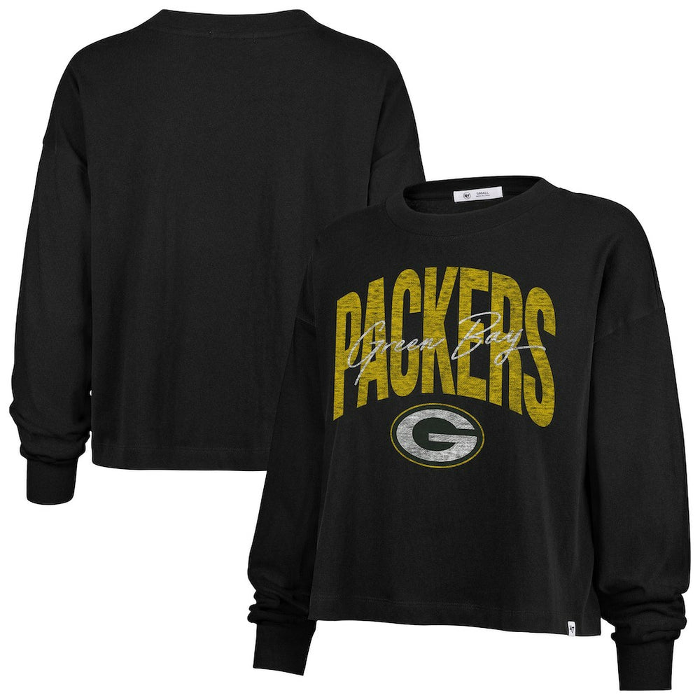 '47 Women's Muse Sydney Long Sleeve Cropped T-Shirt - Green Bay Packers