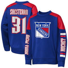 NHL Blue Igor Shesterkin New York Rangers Outerstuff Youth Best Defense Name & Number Crewneck Sweatshirt