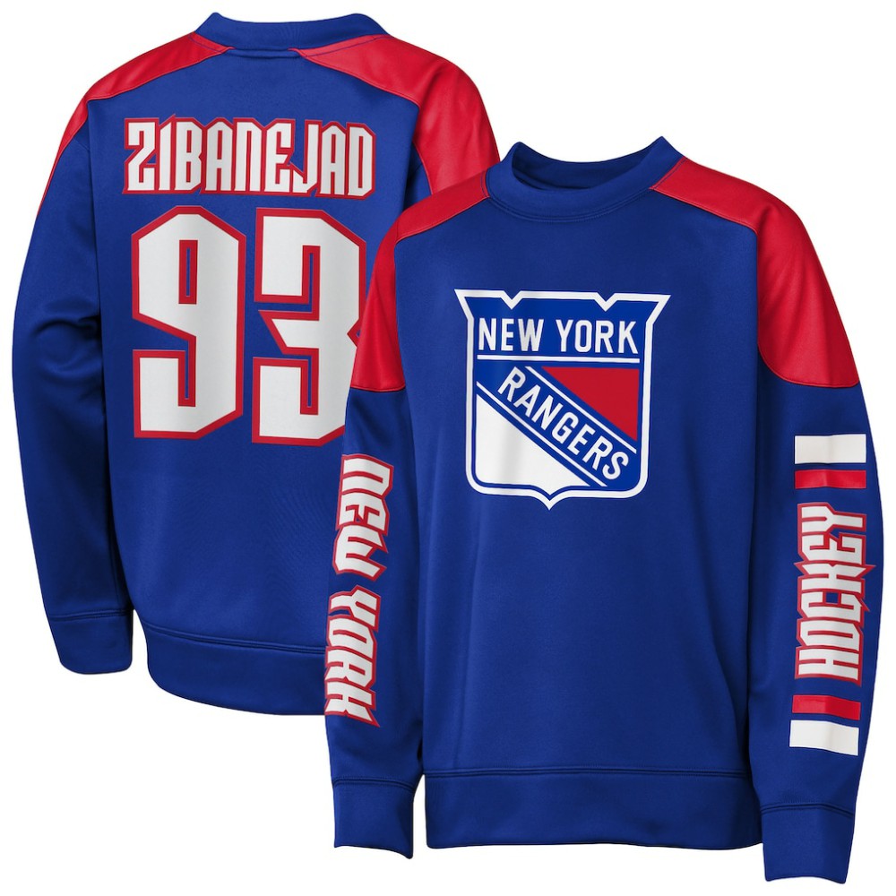 NHL Blue Mika Zibanejad New York Rangers Outerstuff Youth Best Defense Name & Number Crewneck Sweatshirt