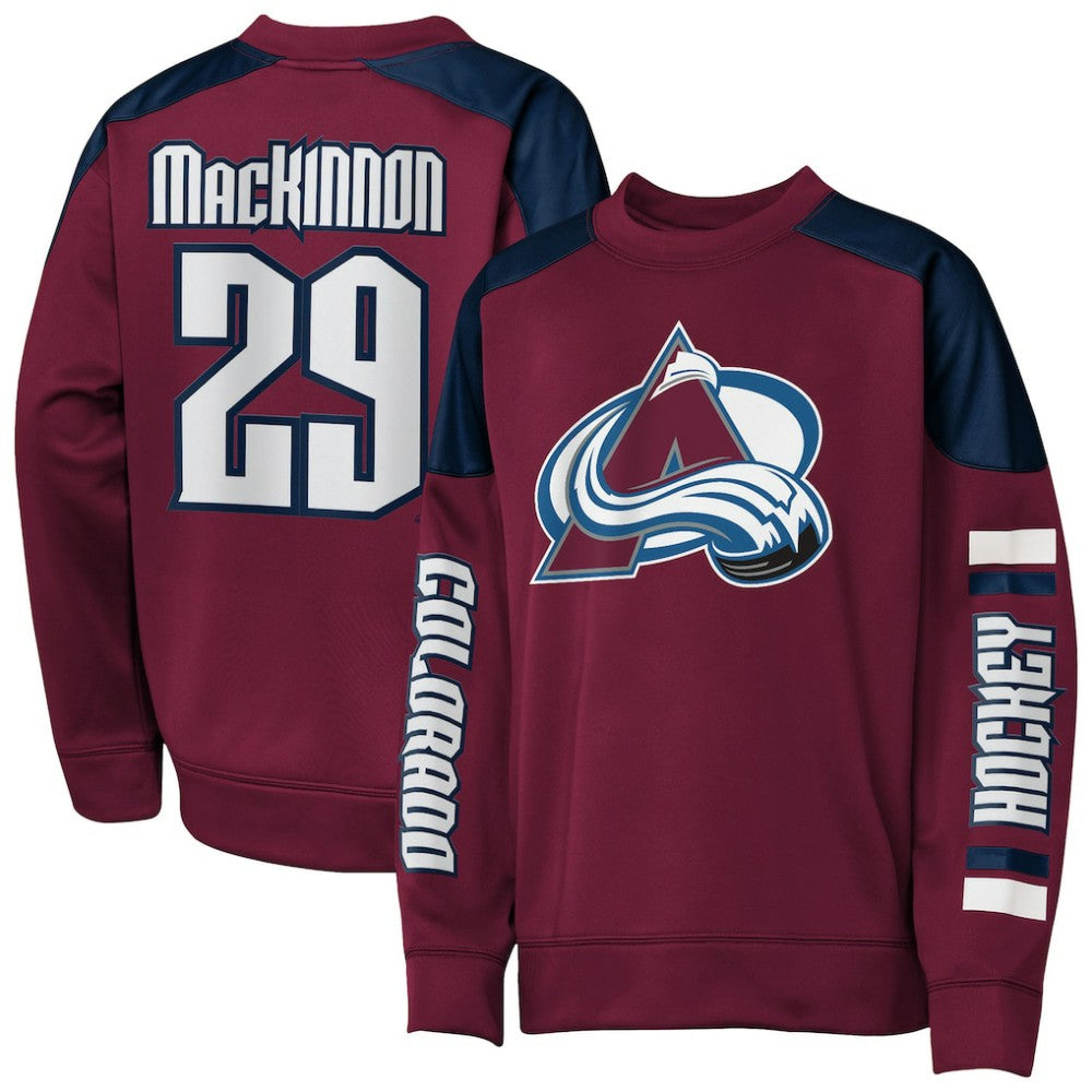 NHL Burgundy Nathan MacKinnon Colorado Avalanche Outerstuff Youth Best Defense Name & Number Crewneck Sweatshirt