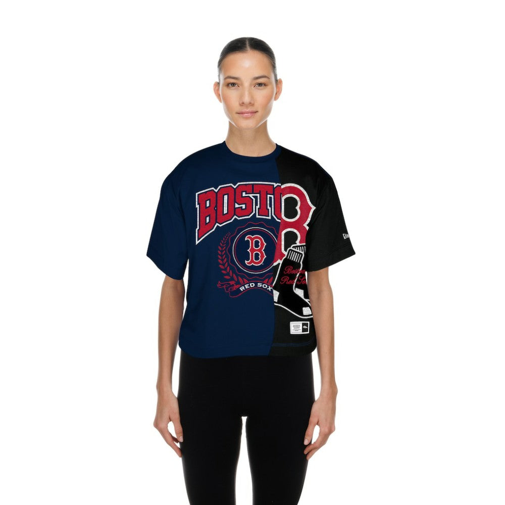 MLB Boston Red Sox New Era Women's Upcycled Colorblocked Boxy Cropped T-Shirt