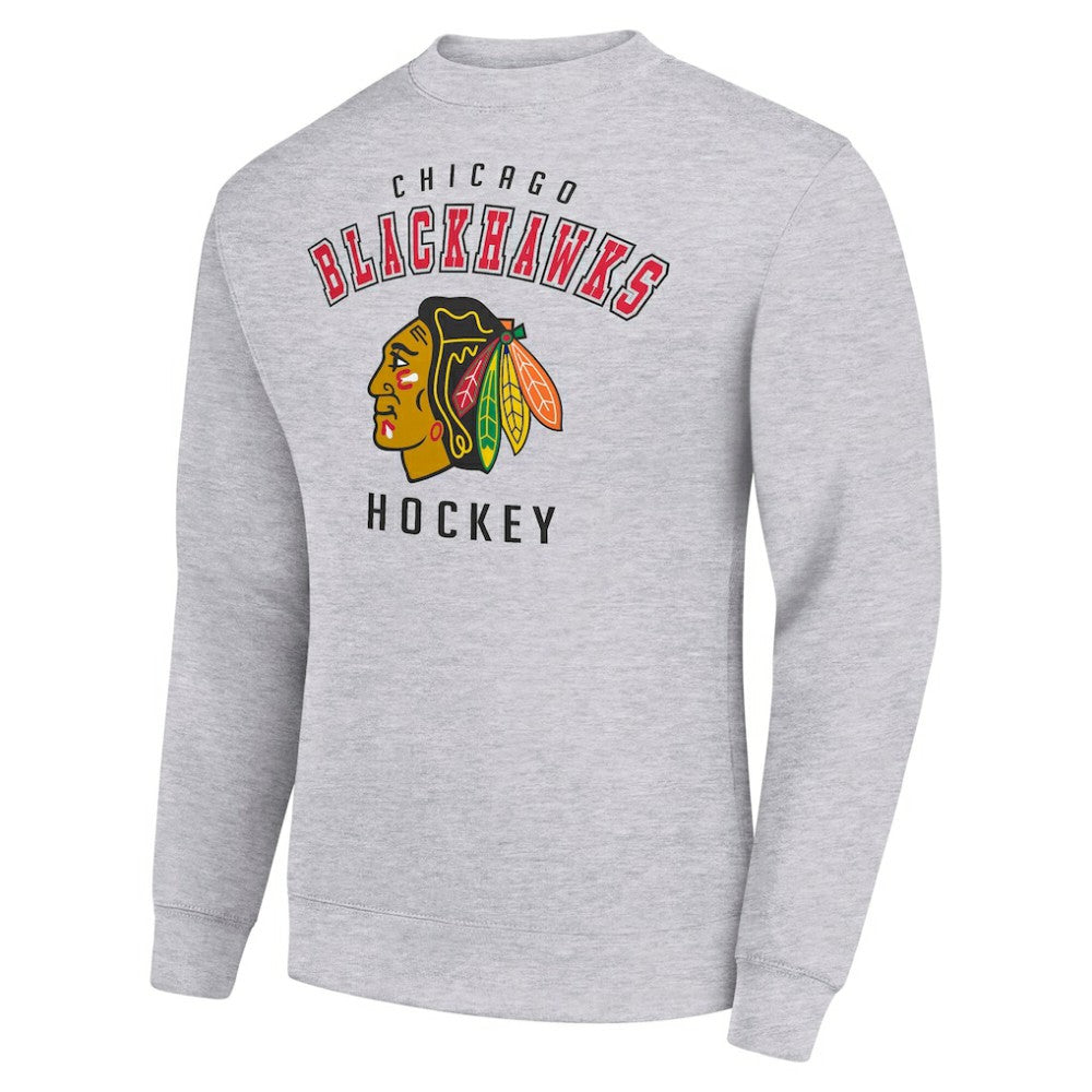 NHL Heather Gray Chicago Blackhawks Men's Starter Team Logo Fleece Pullover Sweatshirt
