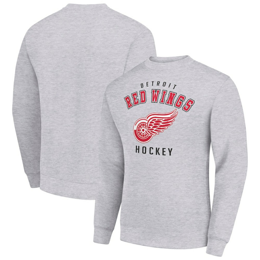 NHL Heather Gray Detroit Red Wings Men's Starter Team Logo Fleece Pullover Sweatshirt