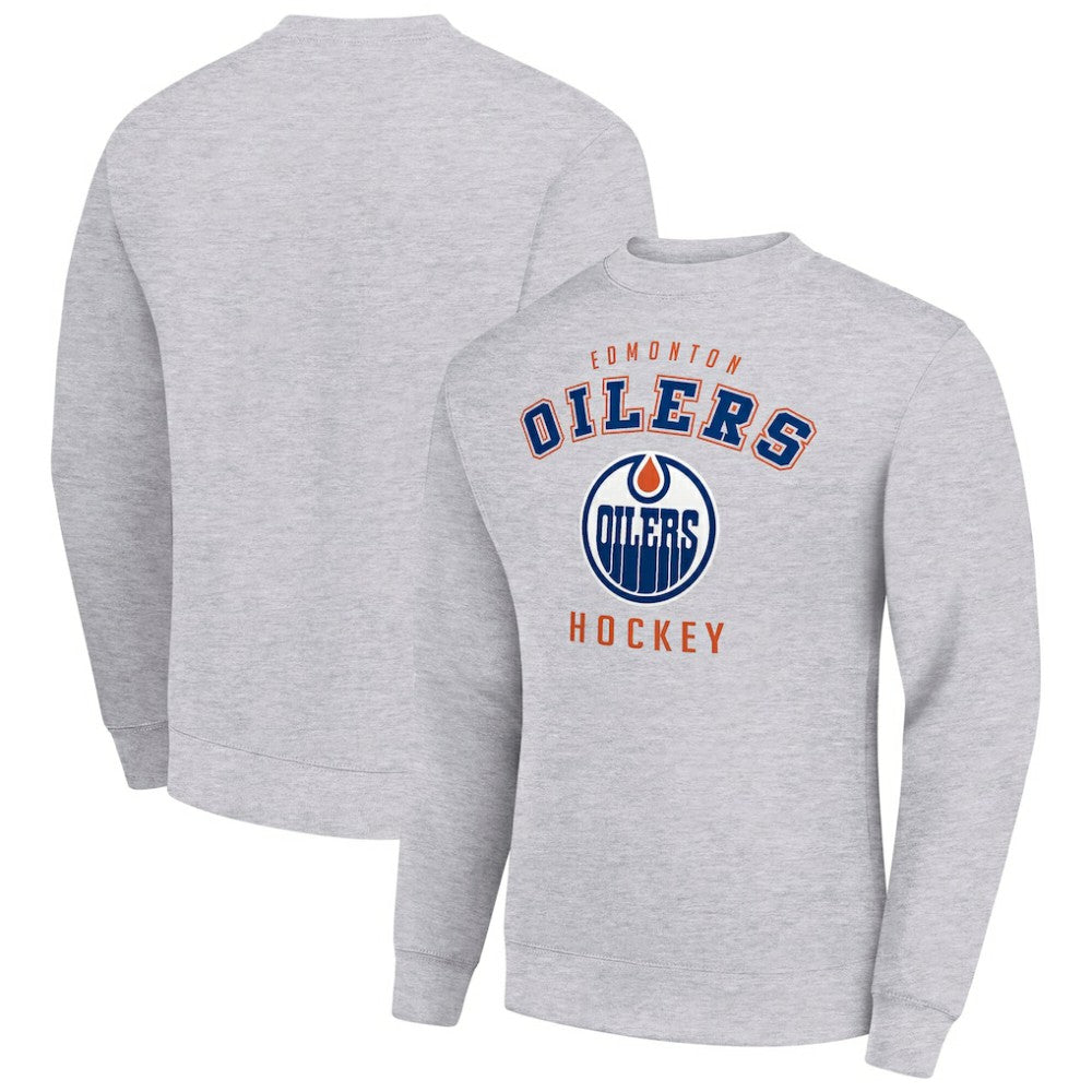 NHL Heather Gray Edmonton Oilers Men's Starter Team Logo Fleece Pullover Sweatshirt