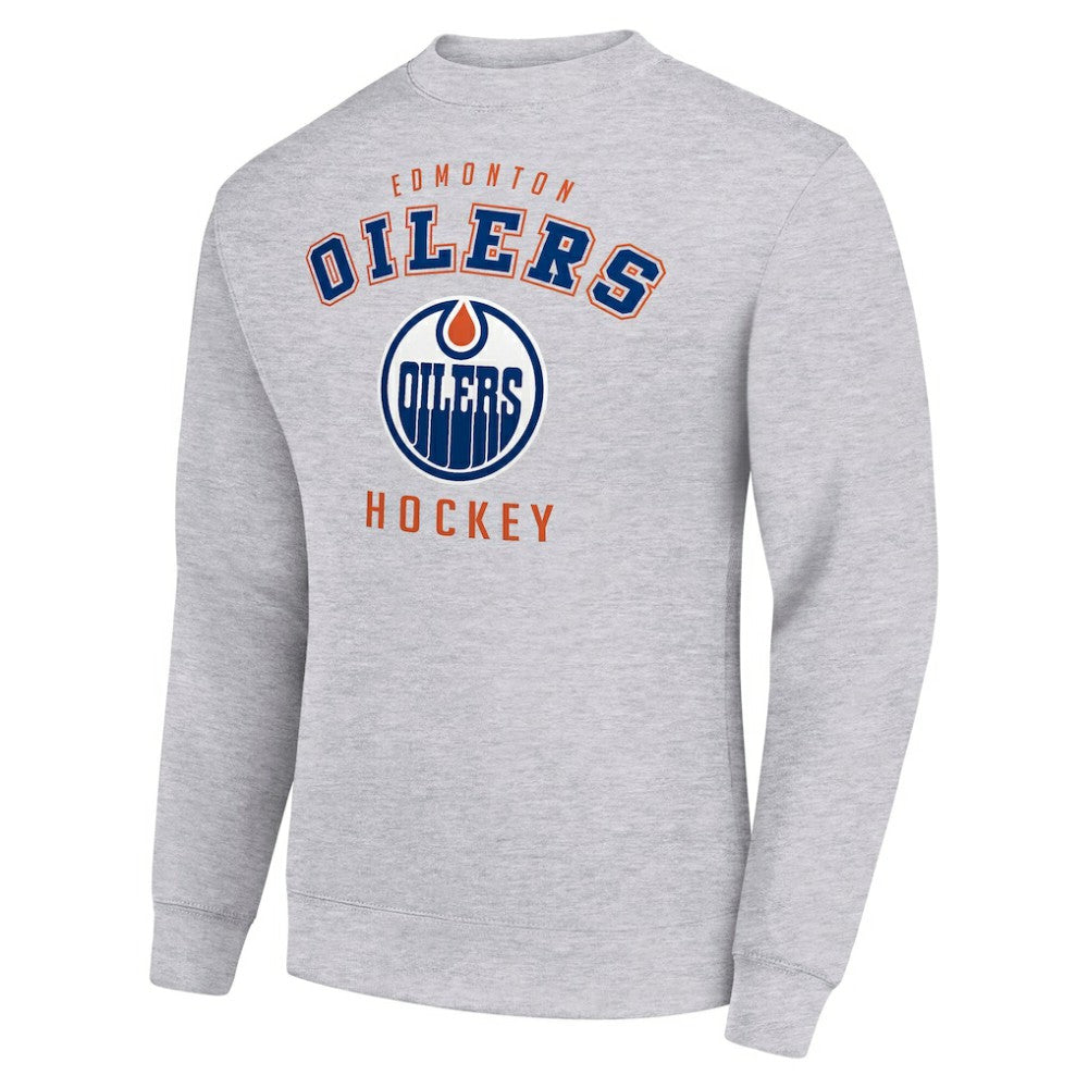 NHL Heather Gray Edmonton Oilers Men's Starter Team Logo Fleece Pullover Sweatshirt