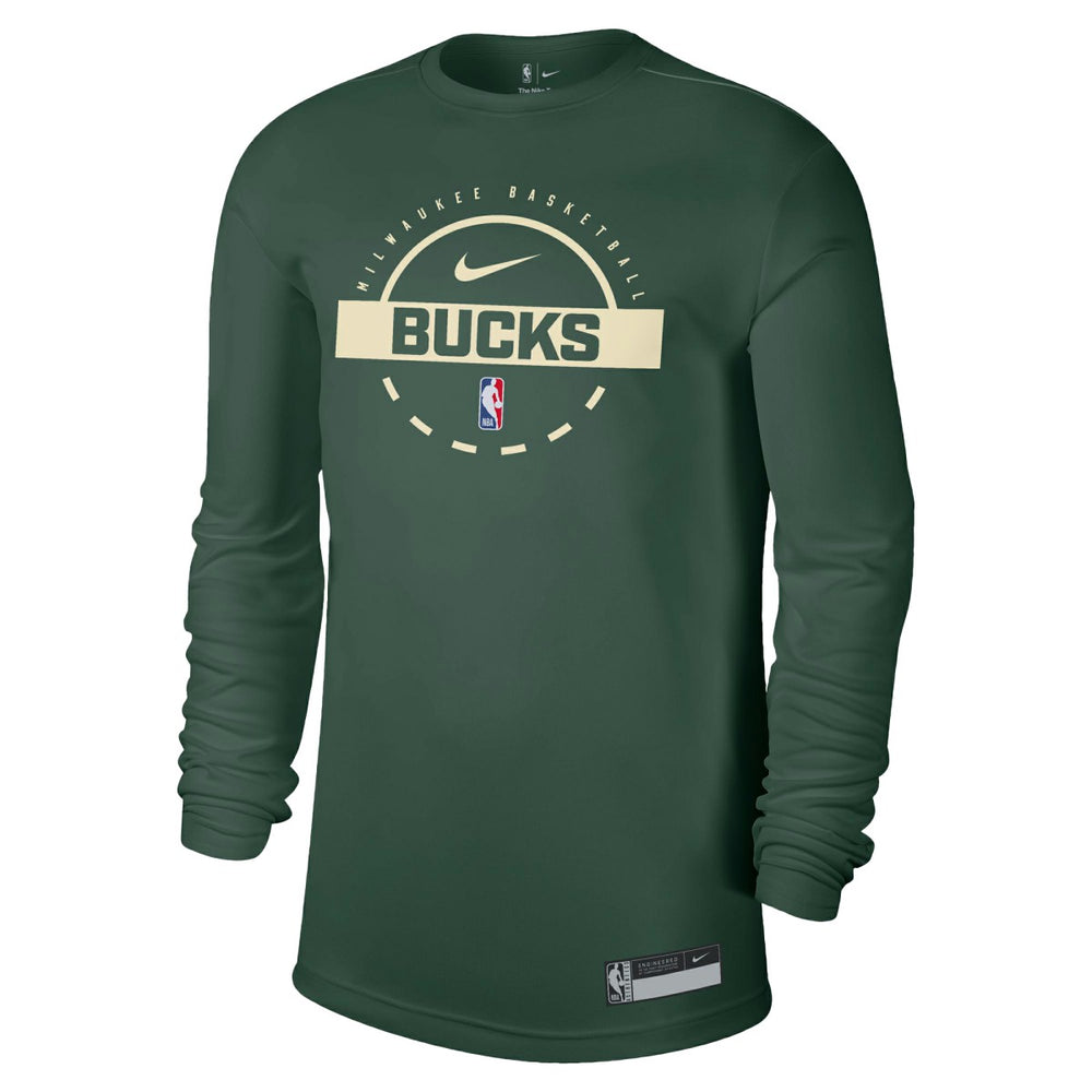 NBA Milwaukee Bucks 2025/26 On-Court Flare Dri-FIT Practice Long Sleeve Tri-Blend T-Shirt
