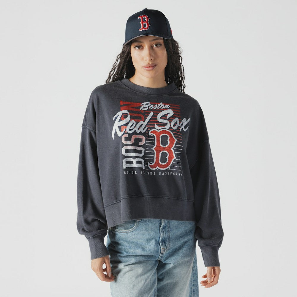 MLB Boston Red Sox New Era Women's Boxy Mineral Wash Dolmen Sleeve Cropped Sweatshirt