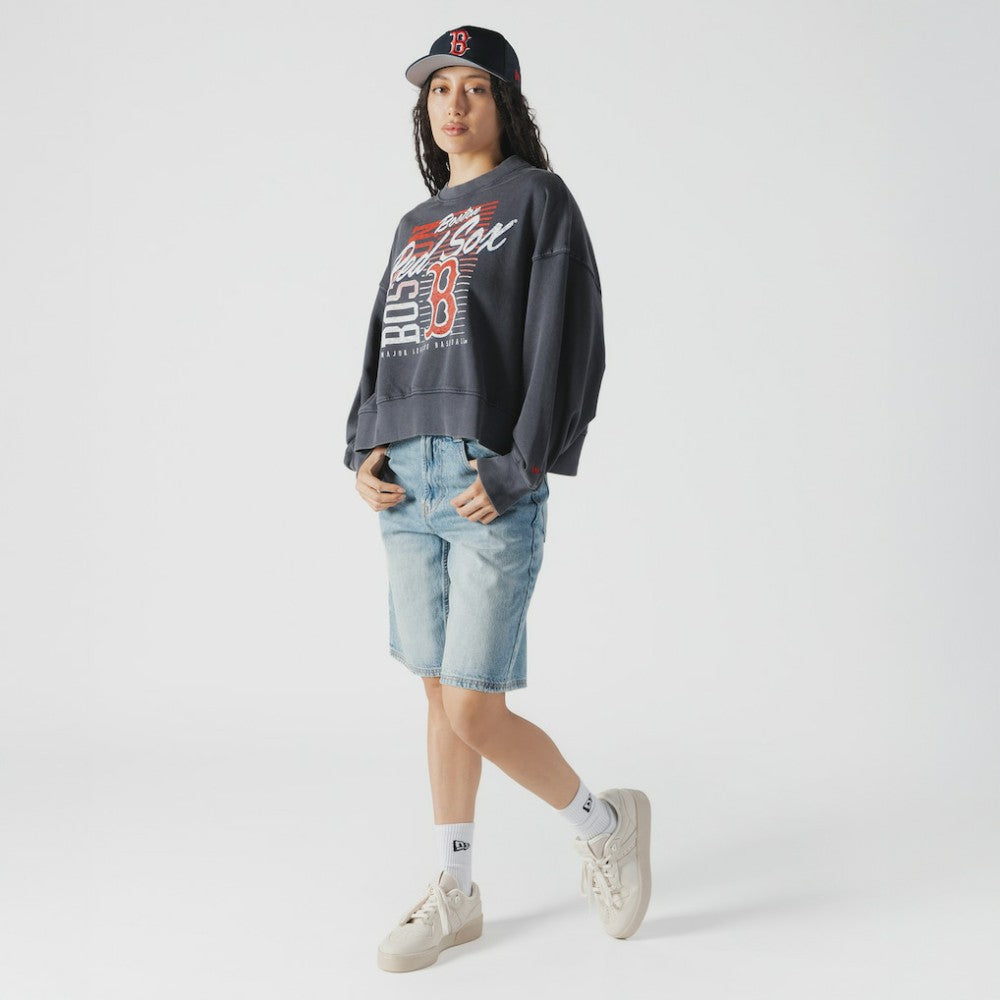 MLB Boston Red Sox New Era Women's Boxy Mineral Wash Dolmen Sleeve Cropped Sweatshirt