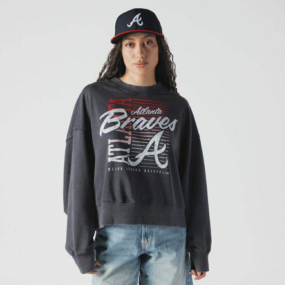 MLB Atlanta Braves New Era Women's Boxy Mineral Wash Dolmen Sleeve Cropped Sweatshirt