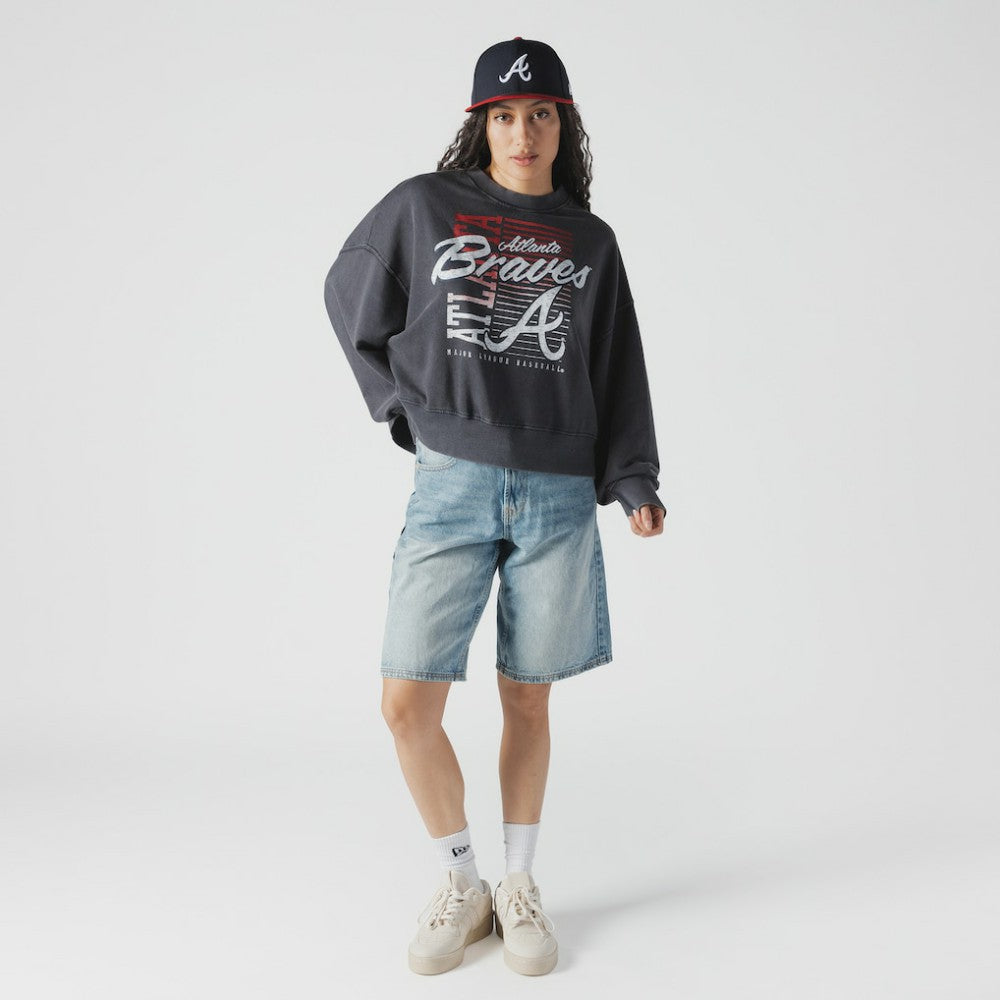 MLB Atlanta Braves New Era Women's Boxy Mineral Wash Dolmen Sleeve Cropped Sweatshirt