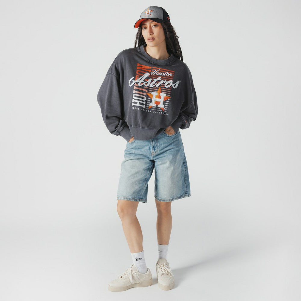 MLB Houston Astros New Era Women's Boxy Mineral Wash Dolmen Sleeve Cropped Sweatshirt