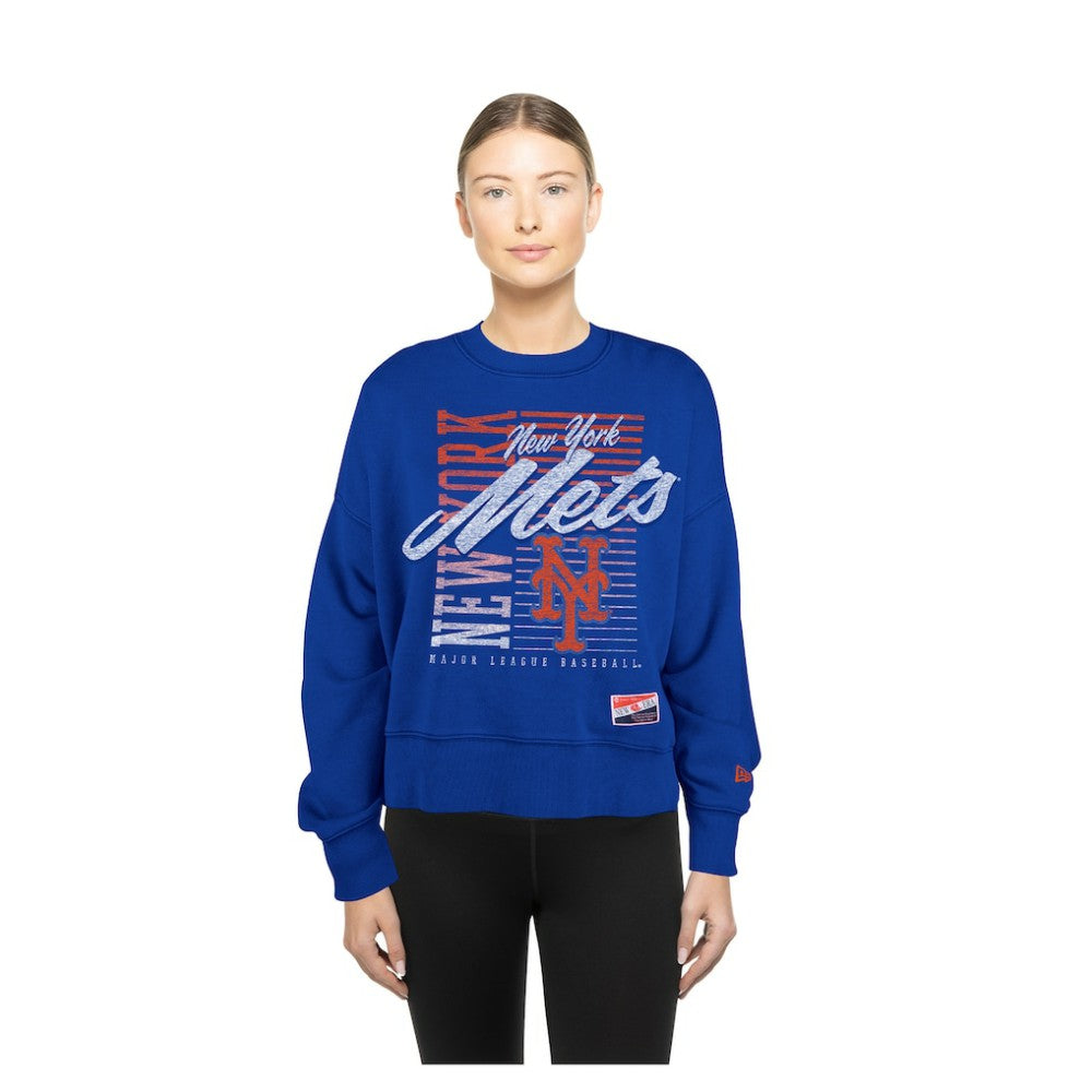 MLB New York Mets New Era Women's Boxy Mineral Wash Dolmen Sleeve Cropped Sweatshirt