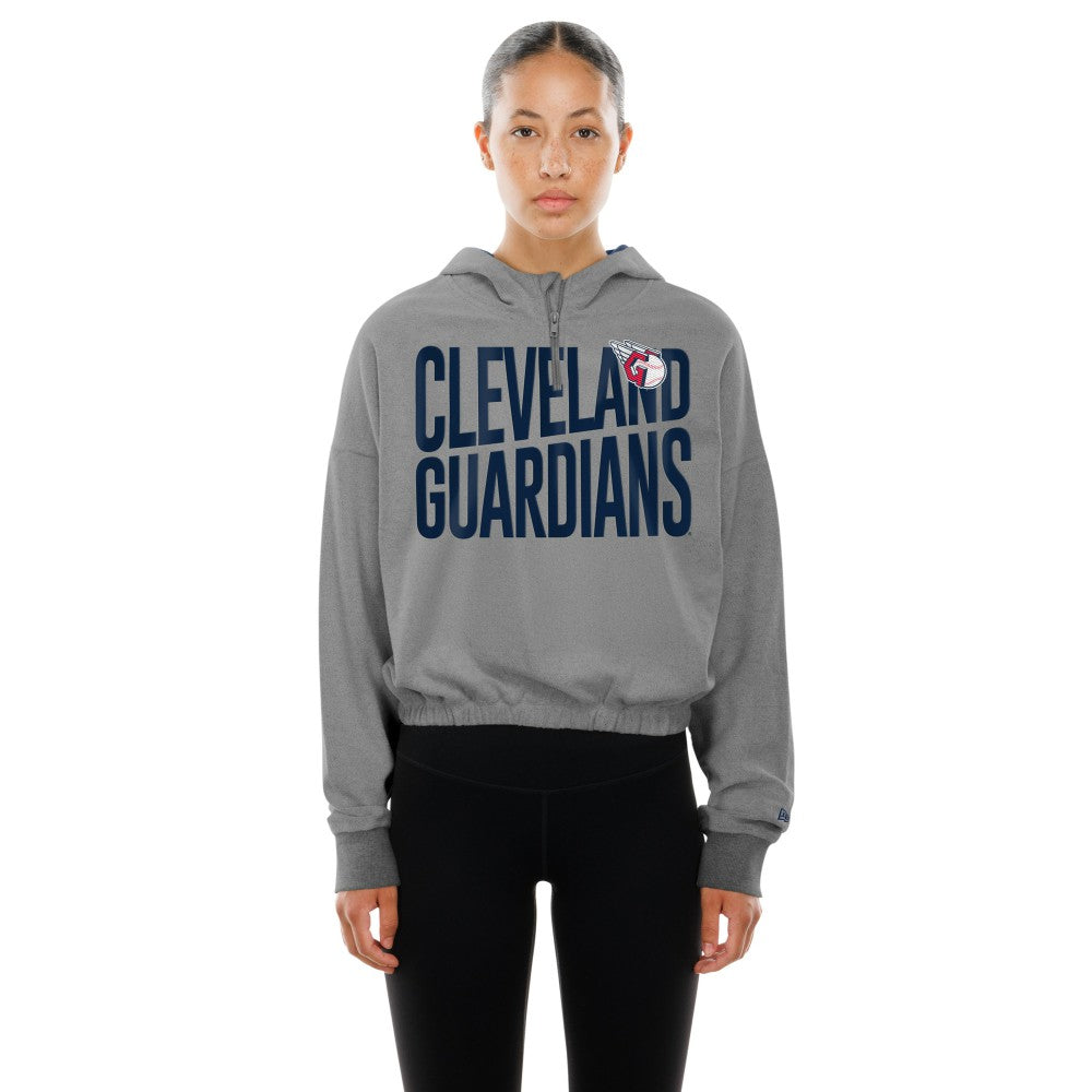 MLB Cleveland Guardians New Era Women's Reversed Out French Terry Quarter-Zip Banded Crop Hoodie